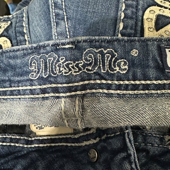 Miss Me size 30 medium blue wash zip whispered bedazzled boot cut jeans - Picture 6 of 12